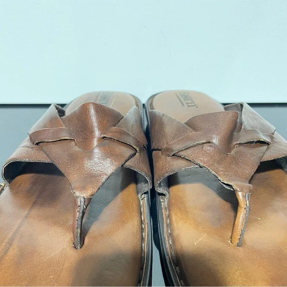 Born Men's 11 Dark Brown Leather Flip-Flops Sandals Crisscross Strap Handcrafted - Picture 6 of 10